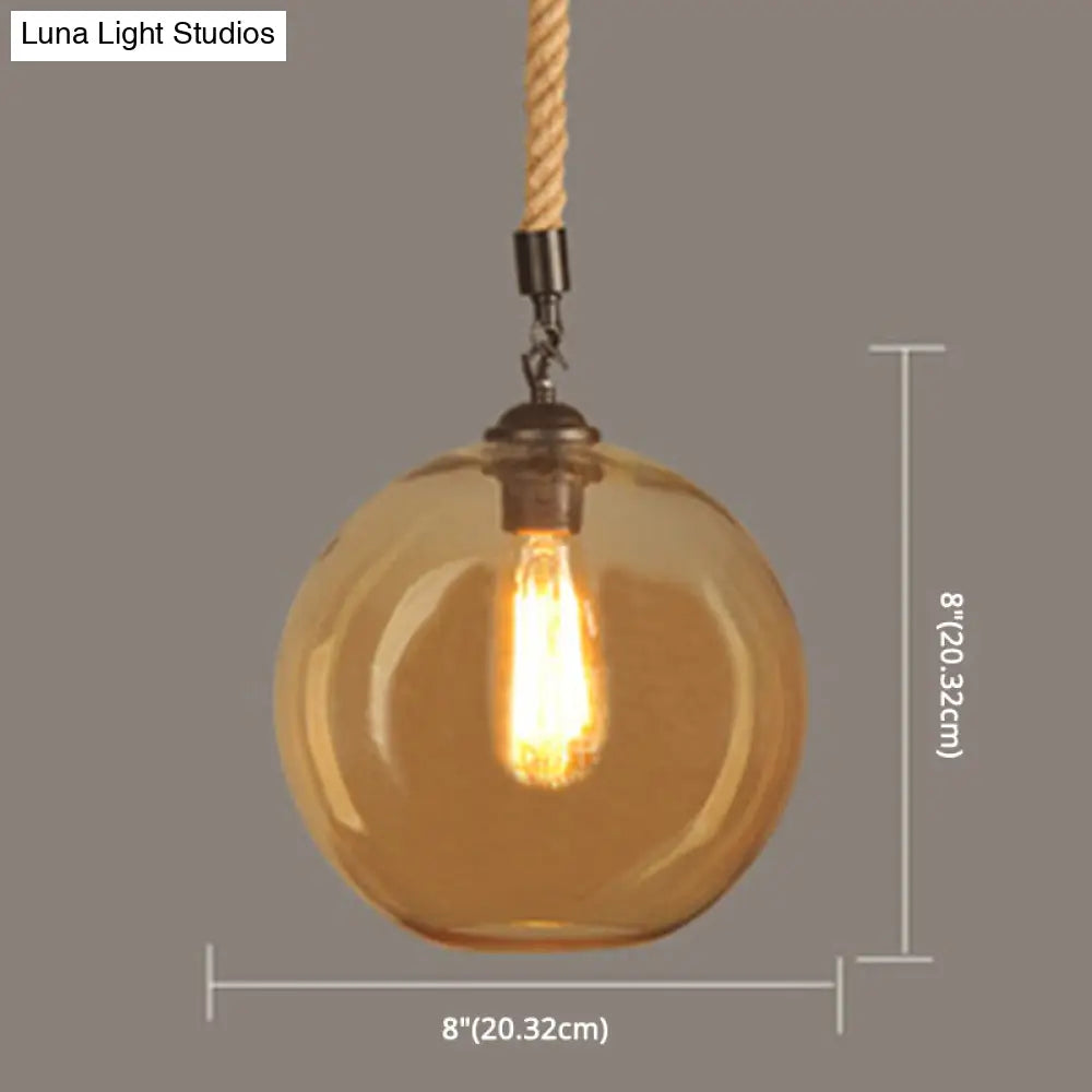 Vintage Industrial Mini Pendant Light With Amber Glass Globe Shade And Adjustable 39 Inch Hanging