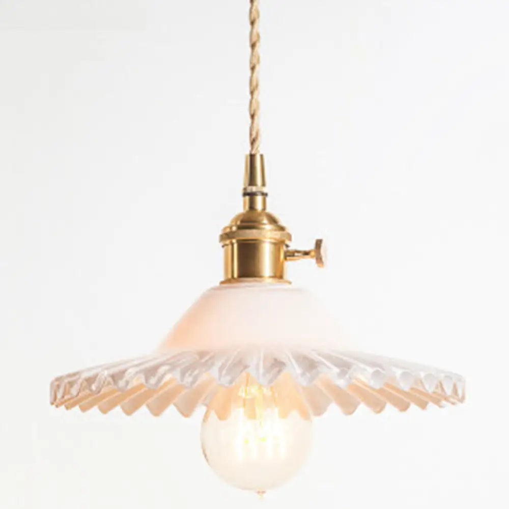 Vintage Industrial Scalloped Glass Pendant Light For Living Room Cream
