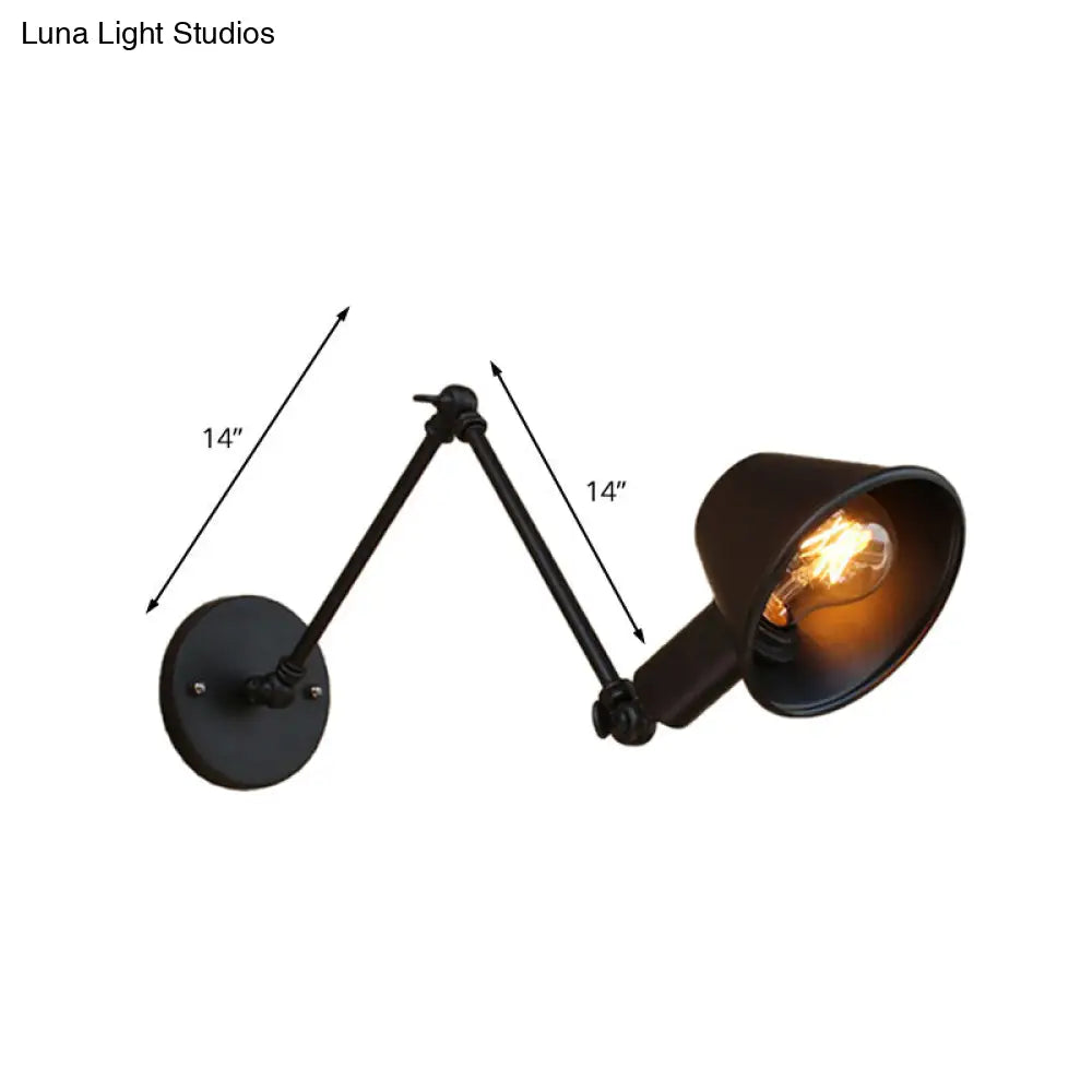 Vintage Industrial Wall Sconce Lamp With Metal Tapered Shade - Ideal For Study Room