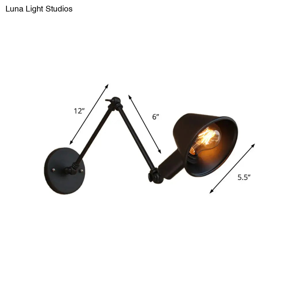 Vintage Industrial Wall Sconce Lamp With Metal Tapered Shade - Ideal For Study Room