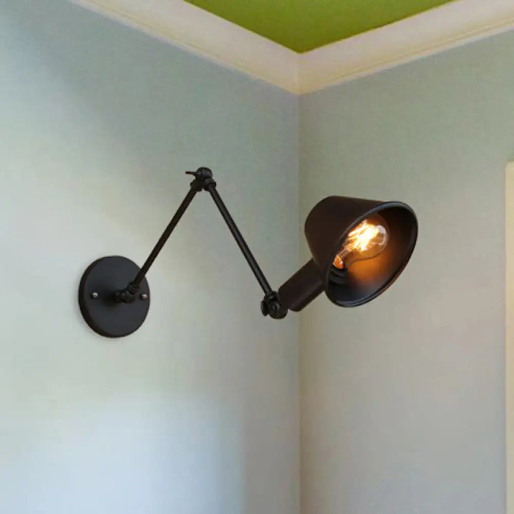 Vintage Industrial Wall Sconce Lamp With Metal Tapered Shade - Ideal For Study Room Black / 6+6