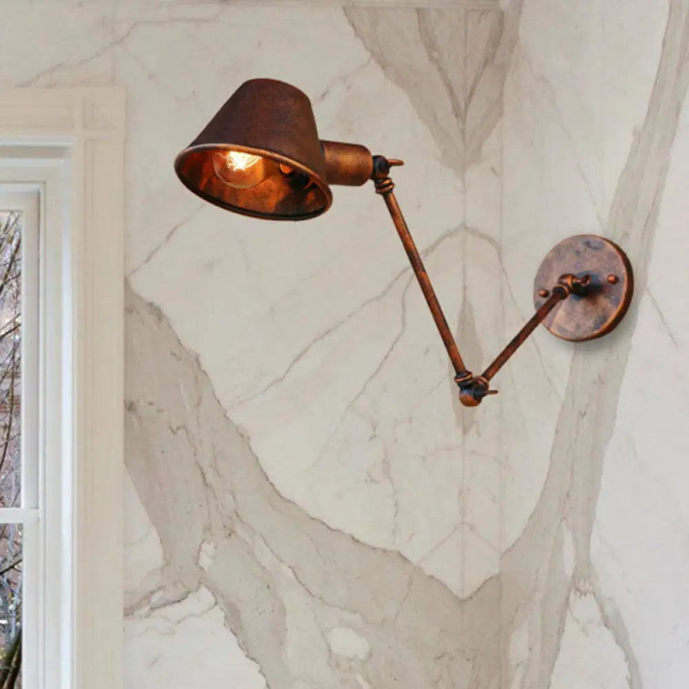 Vintage Industrial Wall Sconce Lamp With Metal Tapered Shade - Ideal For Study Room Rust / 8+8