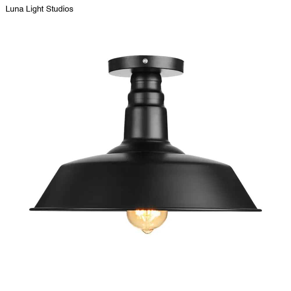 Vintage Iron Barn Dining Room Ceiling Light Fixture - 1 Black/White Semi Flush 10’ 14’ Or 18’
