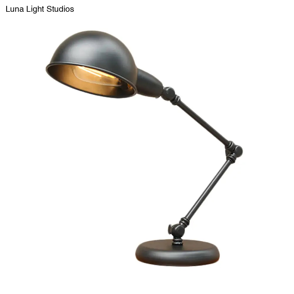 Vintage Iron Dome Swing Arm Restaurant Table Lamp - Black Finish 1-Head 4.5/6 Wide Desk Lighting