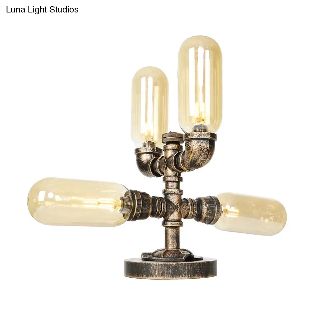 Vintage Led Table Lamp With 4 Bulbs - Amber/Clear Glass Nightstand Lighting For Bedroom