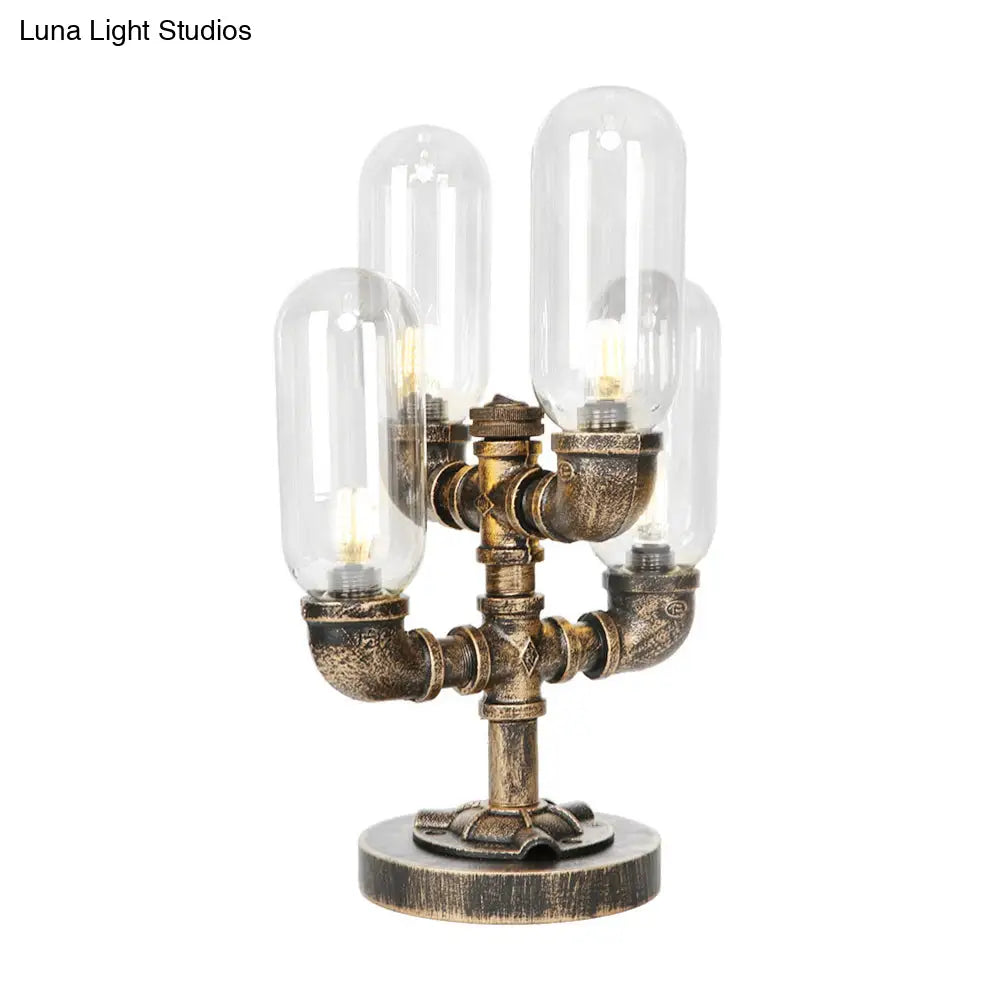 Vintage Led Table Lamp With 4 Bulbs - Amber/Clear Glass Nightstand Lighting For Bedroom