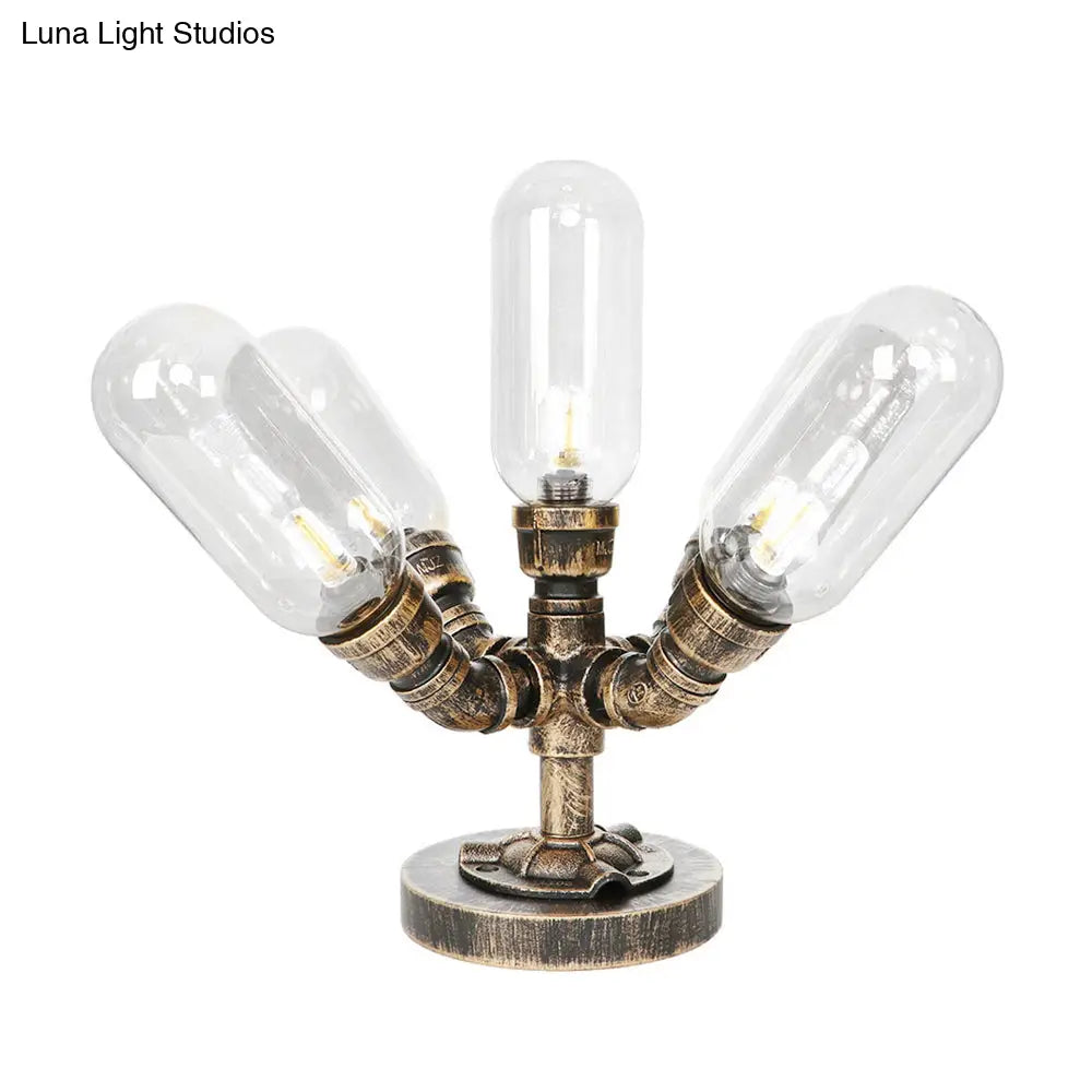 Vintage Led Table Lamp With 4 Bulbs - Amber/Clear Glass Nightstand Lighting For Bedroom