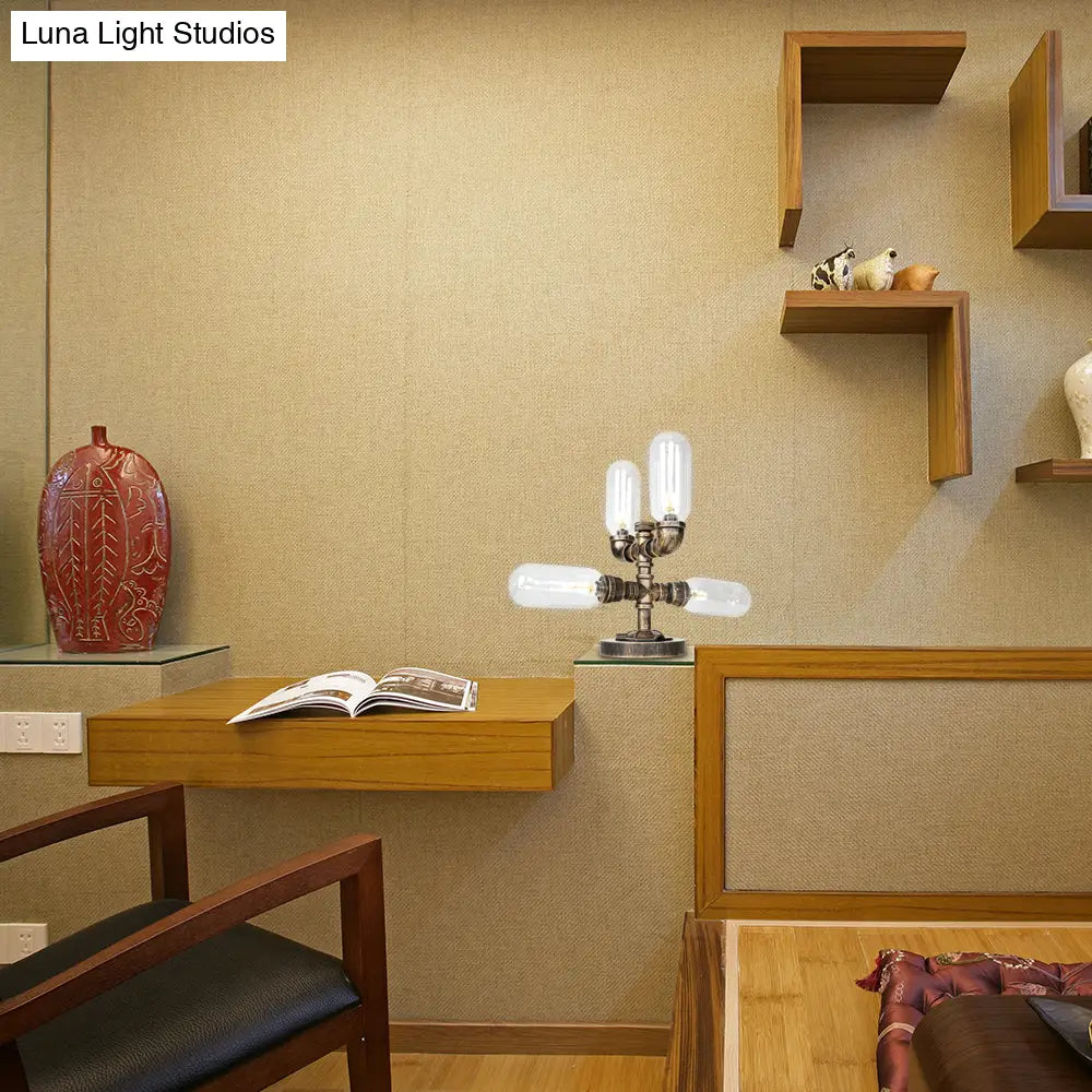 Vintage Led Table Lamp With 4 Bulbs - Amber/Clear Glass Nightstand Lighting For Bedroom