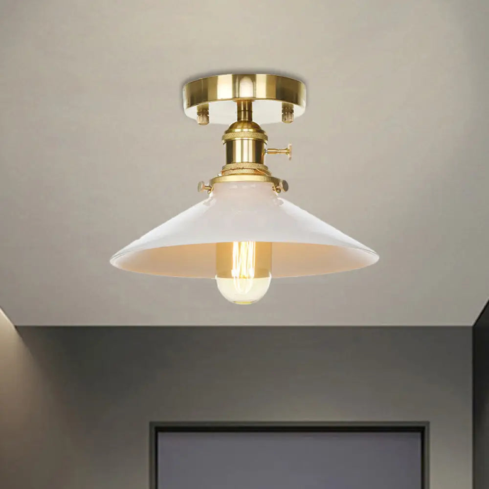 Vintage Metal Cone Ceiling Light Fixture - White Semi Flush Mount For Kitchen