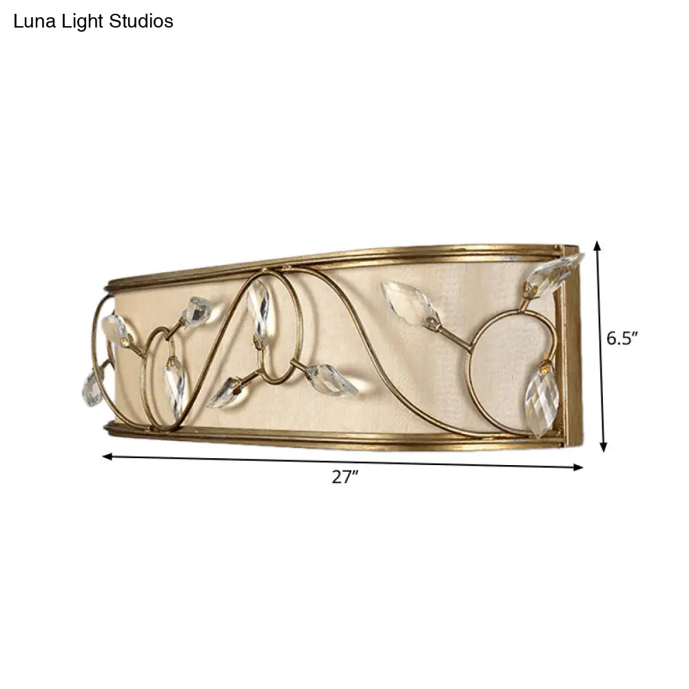 Vintage Metal Cylinder Wall Lamp Sconce With Crystal Leaf Deco In Brass Finish - 1/3-Light Lighting