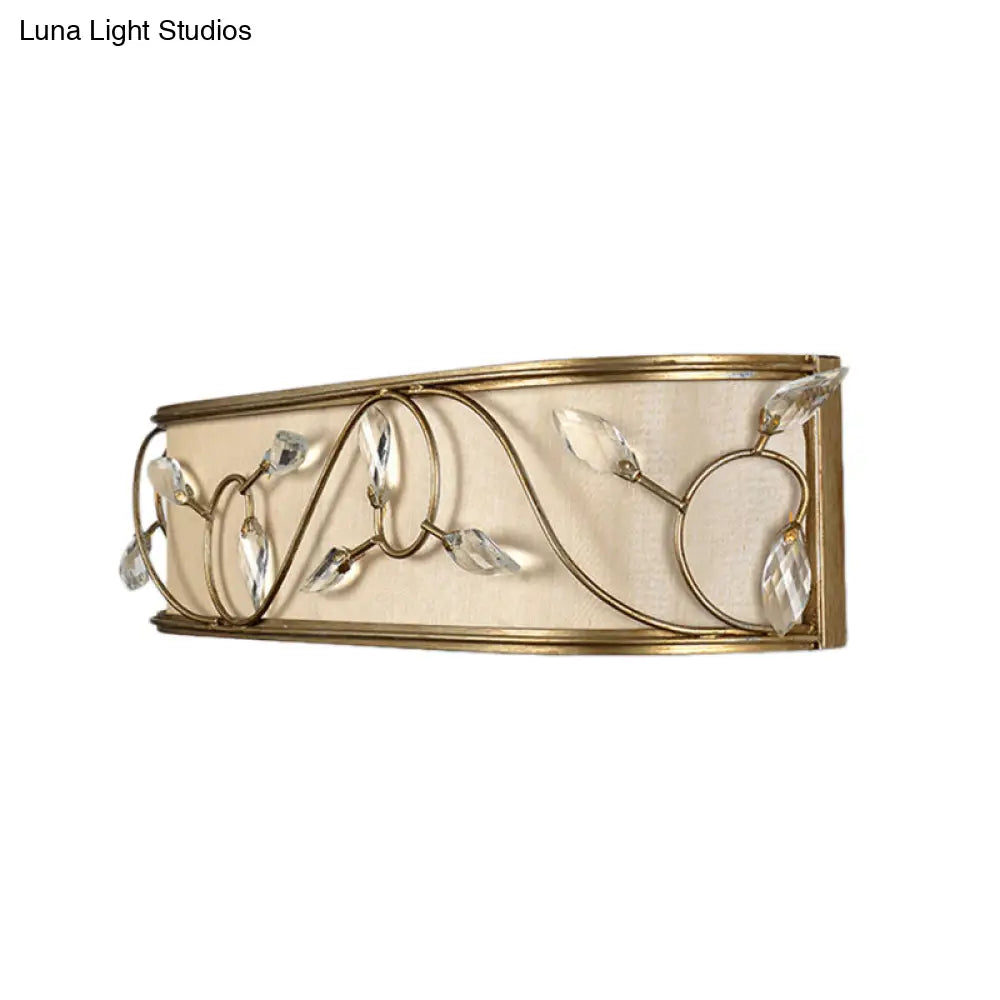 Vintage Metal Cylinder Wall Lamp Sconce With Crystal Leaf Deco In Brass Finish - 1/3-Light Lighting