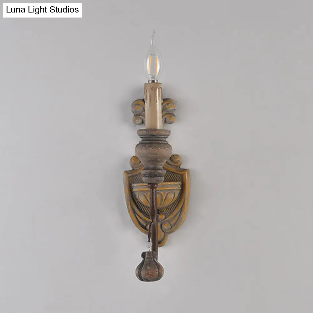 Vintage Metal Distressed Wood Wall Lamp With Curved Arms - 1/2 Lights Perfect For Dining Room Sconce