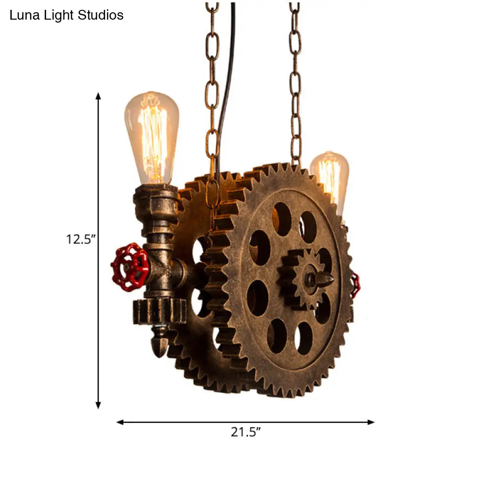 Vintage Metal Hanging Chandelier With Exposed Bulbs - 2-Light Ceiling Light Fixture For Living Room
