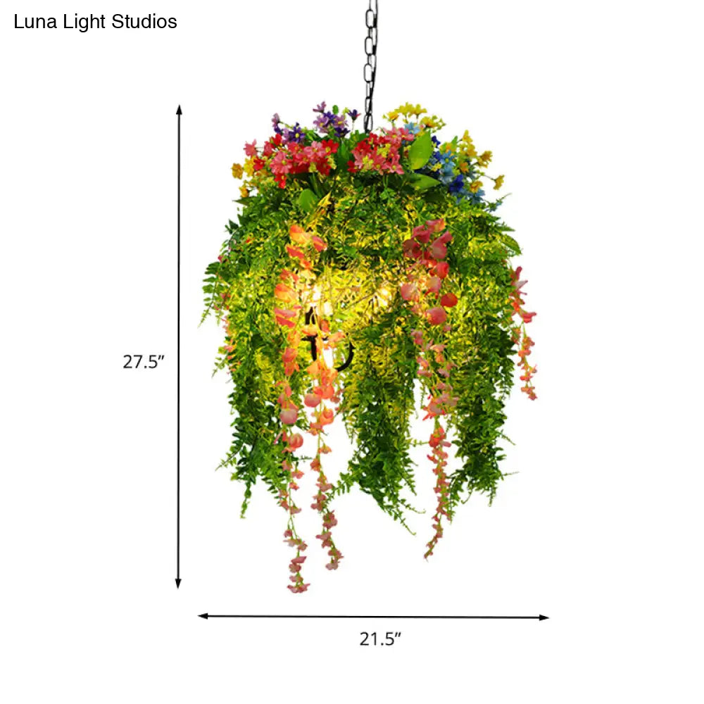 Vintage Metal Plant Pendant Chandelier With Led Lights For Restaurant Ceiling - 3 Bulbs