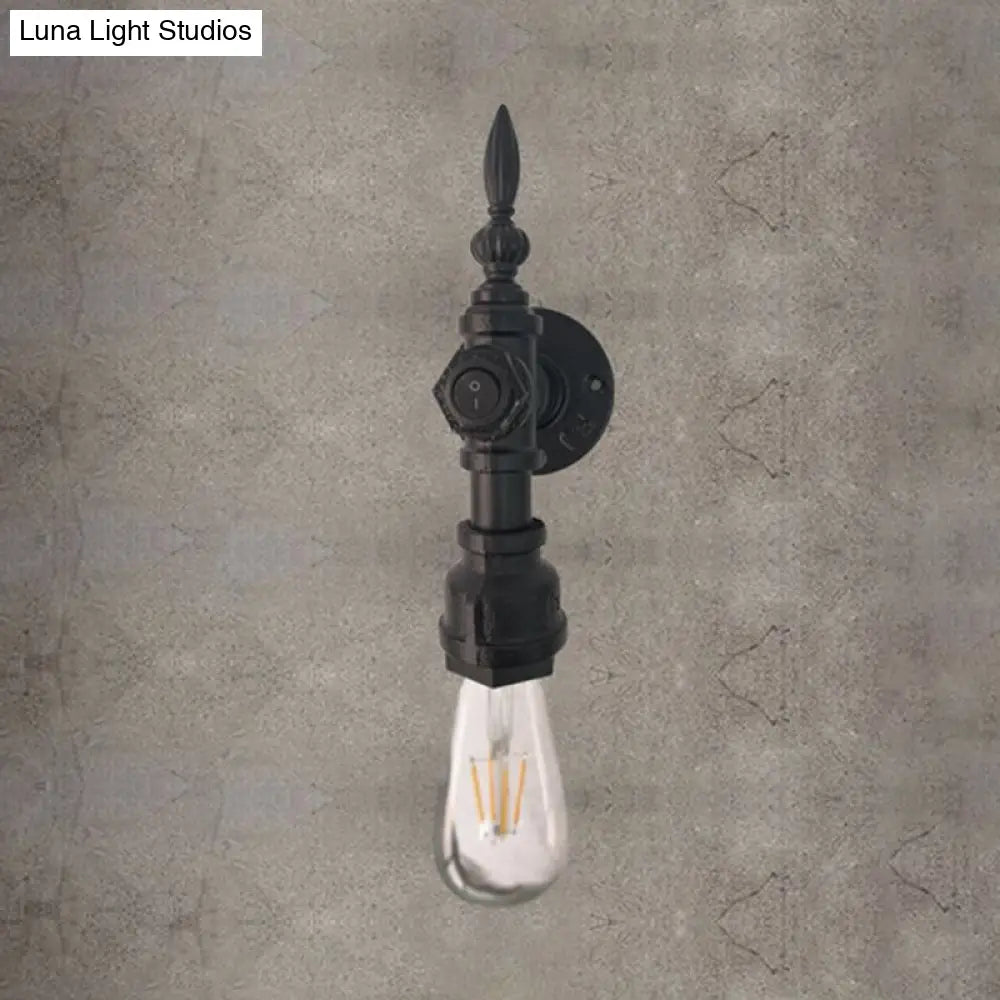 Vintage Metal Wall Sconce With On/Off Switch For Dining Room - 1 Head Black Lamp
