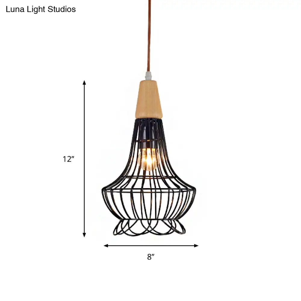 Vintage Metallic Pendant Lamp With Pear/Diamond/Gourd Cage Design - 1 Head Ceiling Hanging Light In