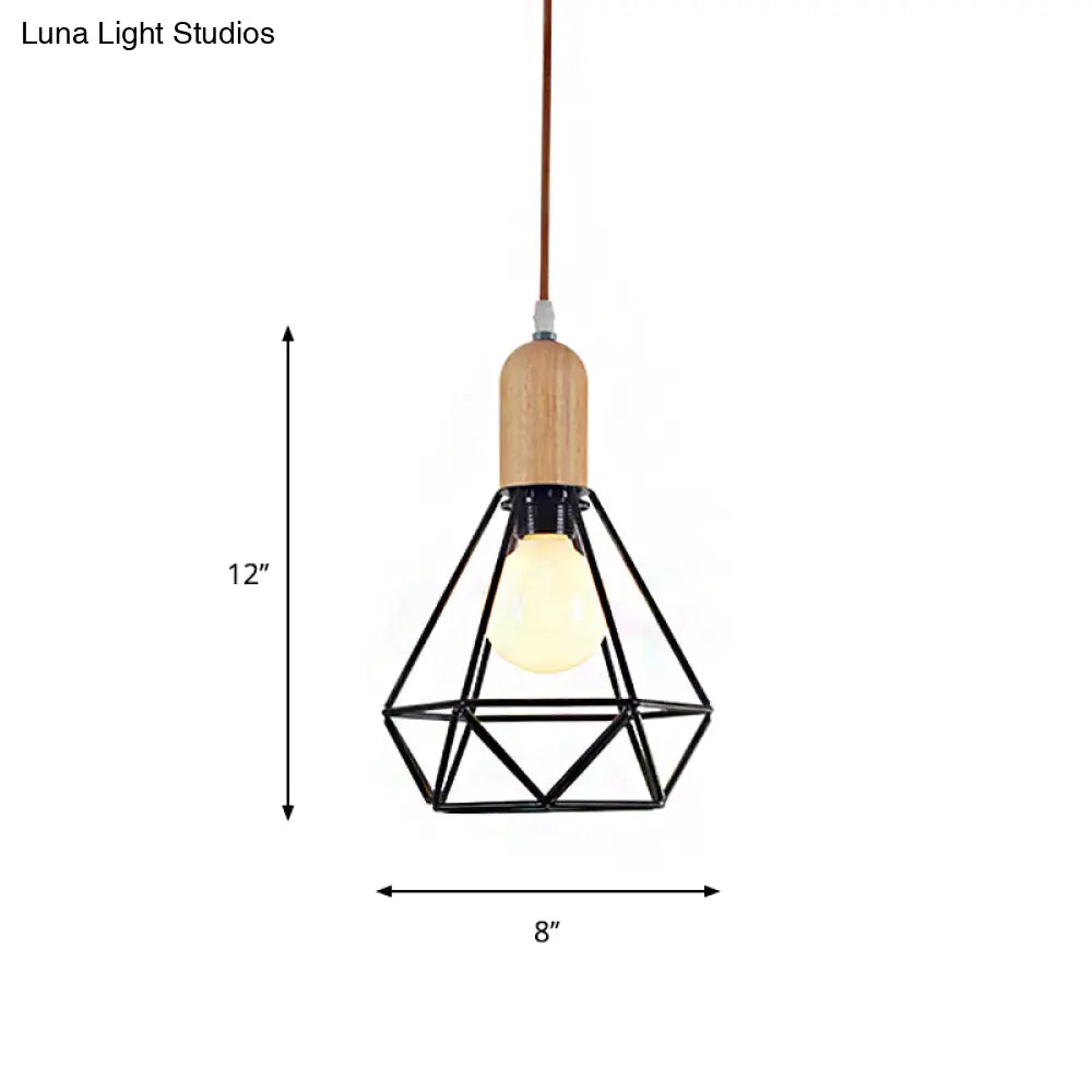 Vintage Metallic Pendant Lamp With Pear/Diamond/Gourd Cage Design - 1 Head Ceiling Hanging Light In