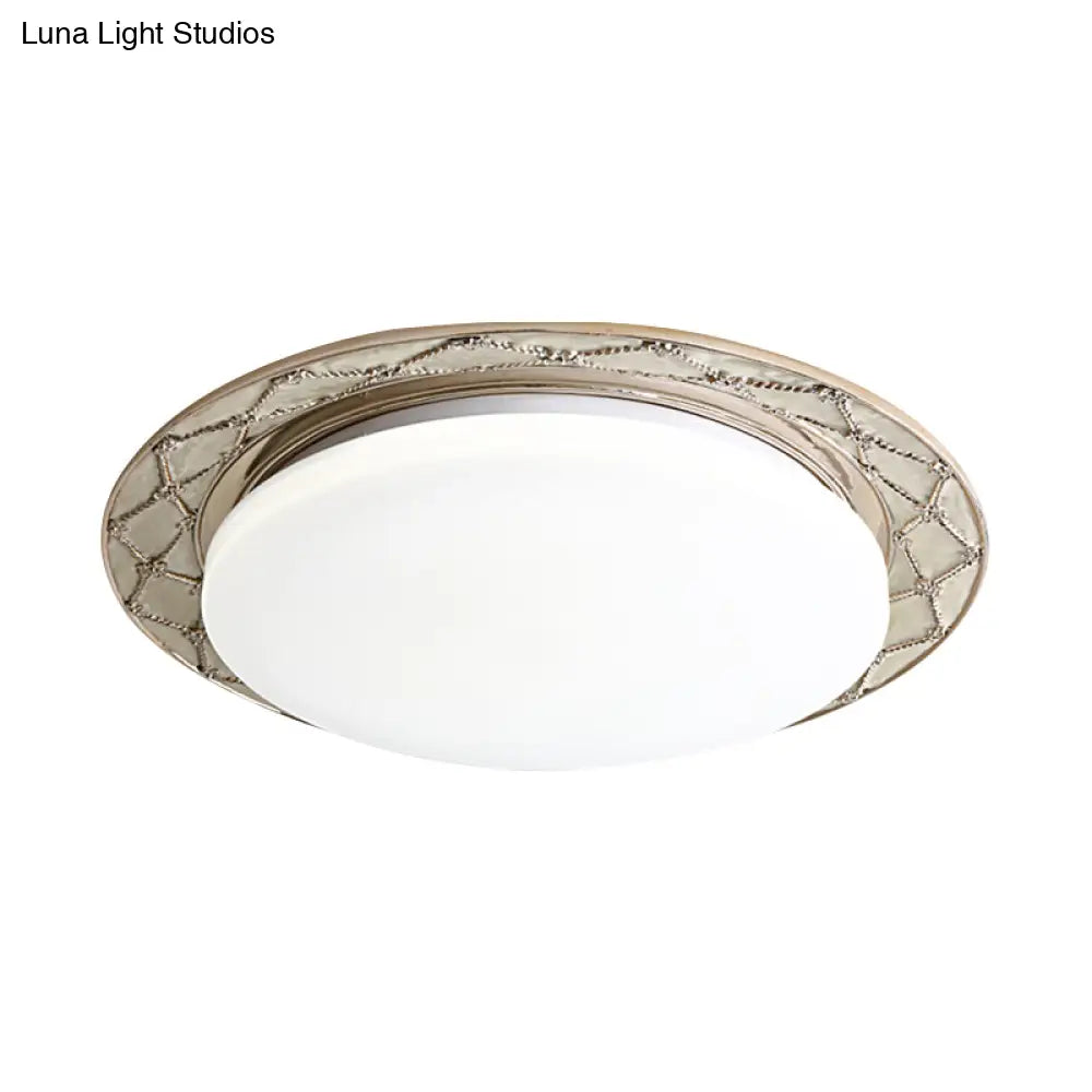 Vintage Milk Glass Led Moon - Shaped Ceiling Lamp For Bedroom - Beige/Silver Grey Flush Mount Light