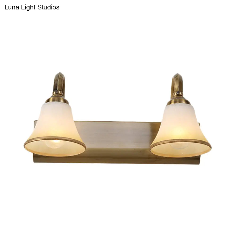 Vintage Opal Glass Bell Wall Mounted Vanity Sconce With Gold Finish And Metal Swooping Arm - 2/3/4