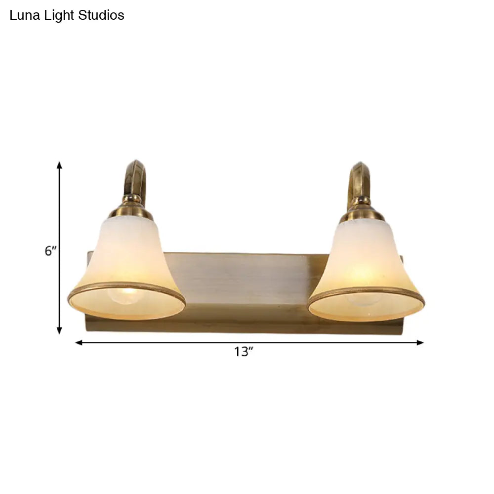 Vintage Opal Glass Bell Wall Mounted Vanity Sconce With Gold Finish And Metal Swooping Arm - 2/3/4