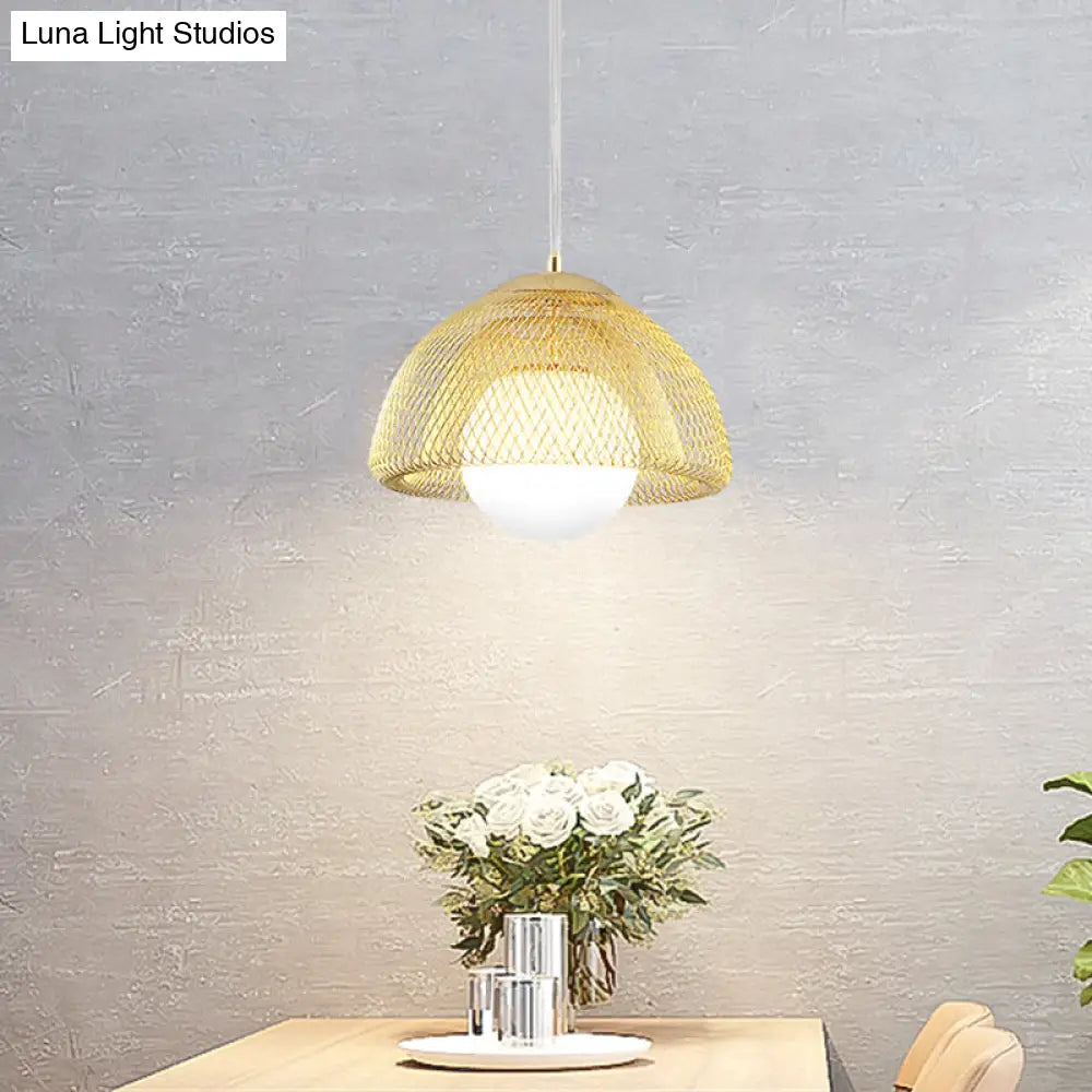 Vintage Opal Matte Glass Globe Pendant Light - 12’/16’ Wide 1 Hanging Lamp In Gold With Dual