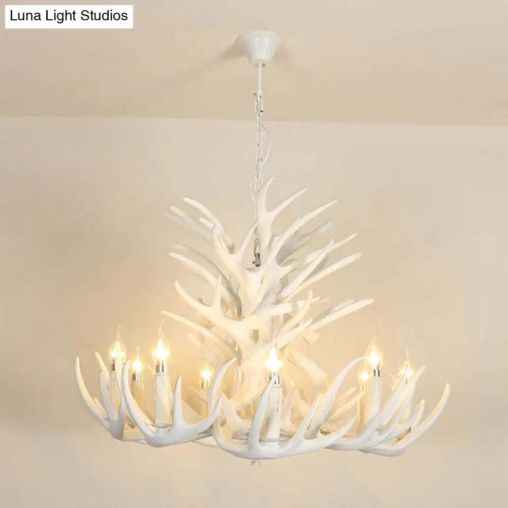 Vintage Resin Chandelier - Retro Dining Pendant Light Fixture In Deer Horn Shape