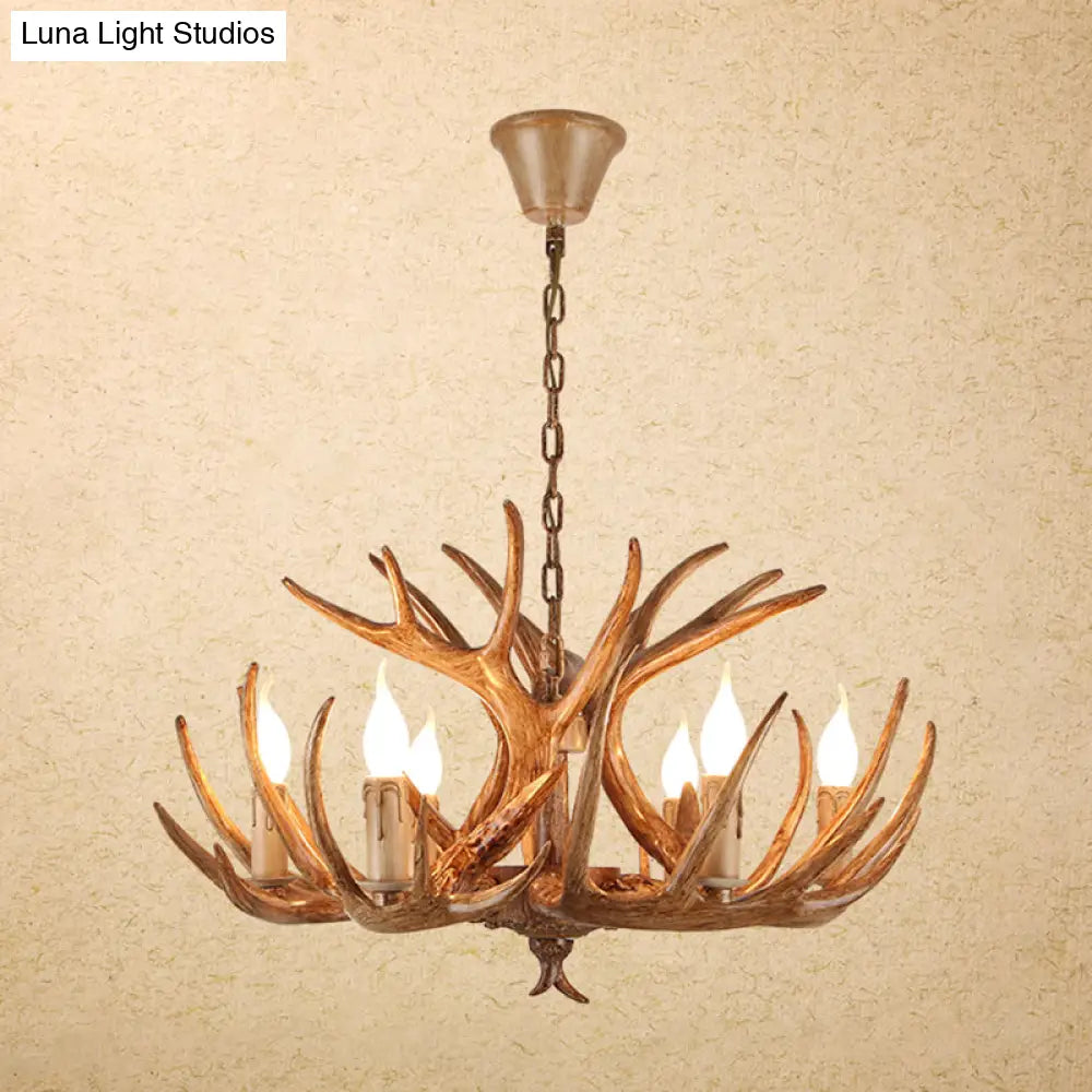 Vintage Resin Chandelier - Retro Dining Pendant Light Fixture In Deer Horn Shape