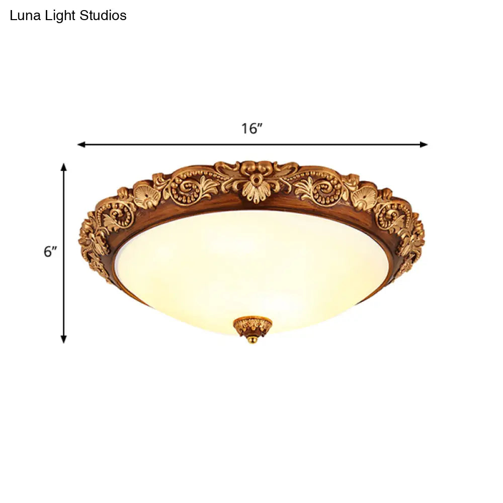 Vintage Resin Led Brown Flushmount Conical Ceiling Light Fixture For Bedrooms