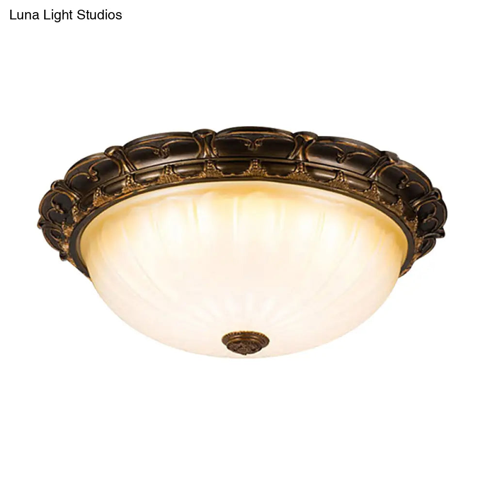 Vintage Ribbed Glass Ceiling Lamp With Led In Brown - 14’/16’ Flush Mount