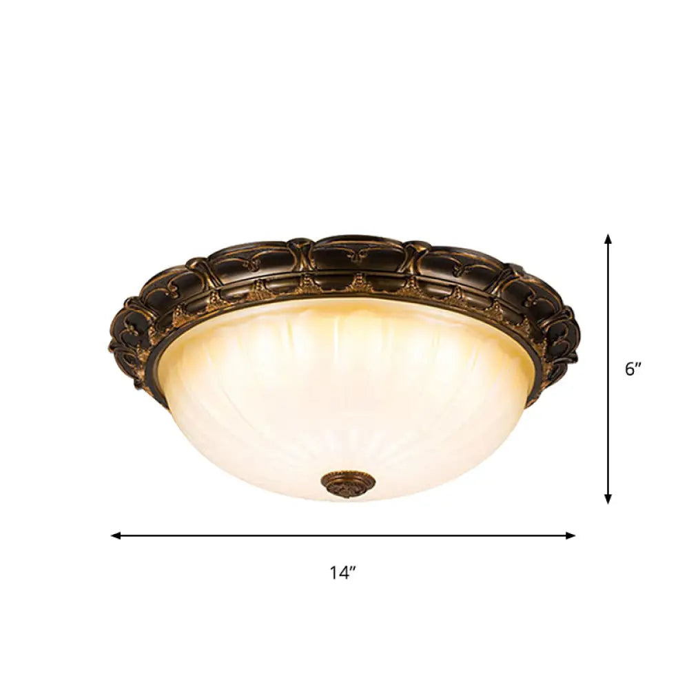 Vintage Ribbed Glass Ceiling Lamp With Led In Brown - 14/16 Flush Mount