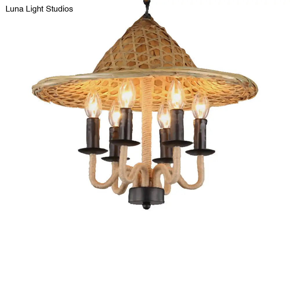 Vintage Rope 6-Light Black Candle Pendant Chandelier For Dining Room - Elegant Hanging Fixture