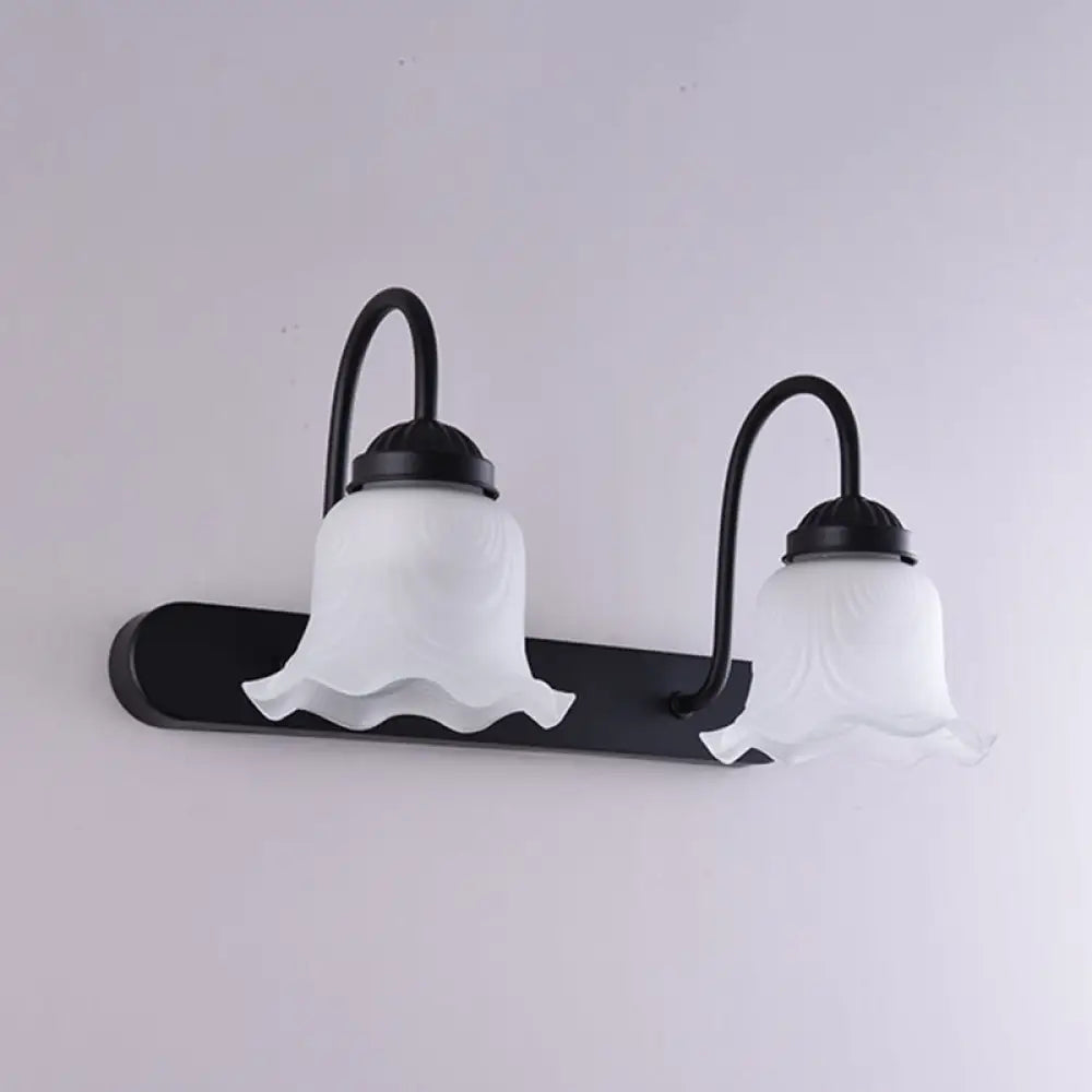 Vintage Ruffled Wall Mount Milk Glass Vanity Sconce With Gooseneck Arm For Bathroom Lighting 2 /