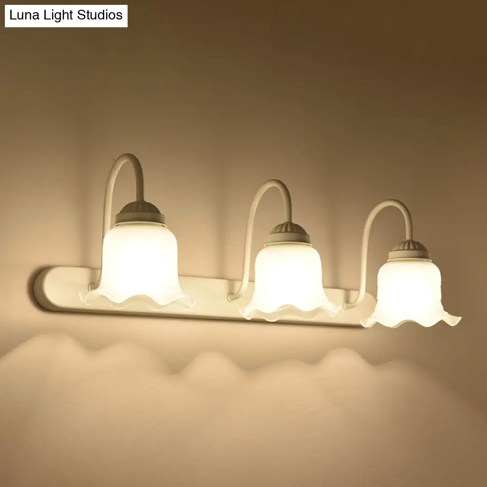 Vintage Ruffled Wall Mount Milk Glass Vanity Sconce With Gooseneck Arm For Bathroom Lighting