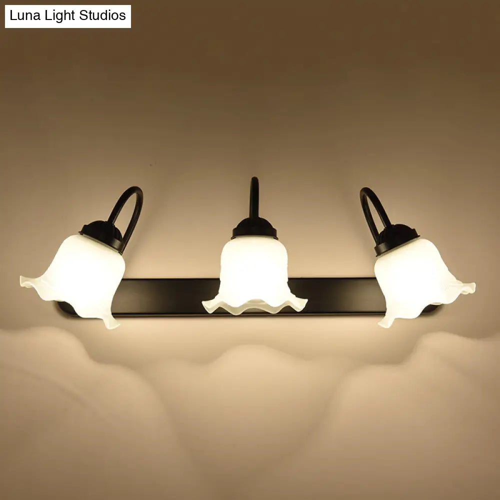Vintage Ruffled Wall Mount Milk Glass Vanity Sconce With Gooseneck Arm For Bathroom Lighting