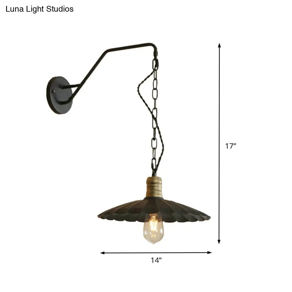 Vintage Scalloped Black Wall Sconce Light With Metallic Finish And 1 Bulb For Dining Table 10/14