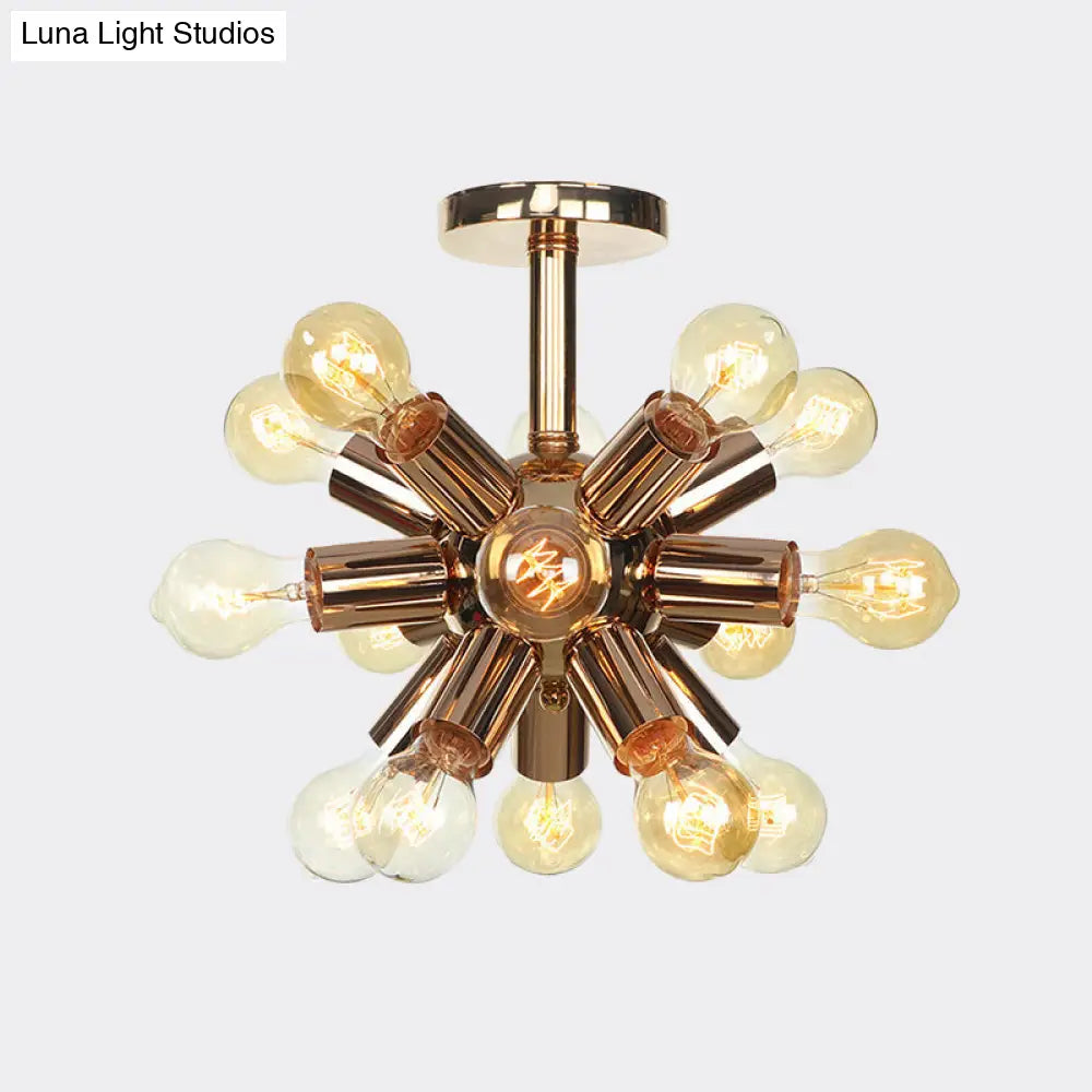 Vintage Semi-Flush Mount Ceiling Lamp With Chrome/Gold Sputnik Design Available In 6 9 Or 12 Lights