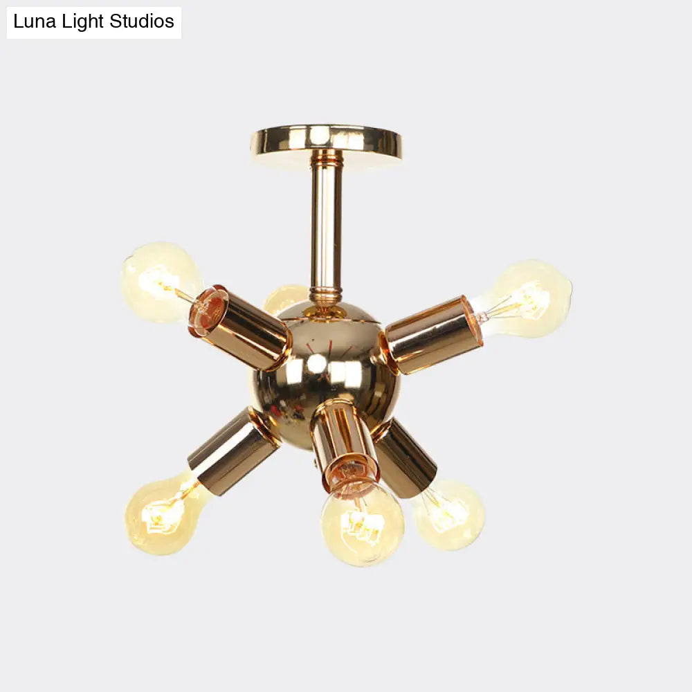 Vintage Semi-Flush Mount Ceiling Lamp With Chrome/Gold Sputnik Design Available In 6 9 Or 12 Lights