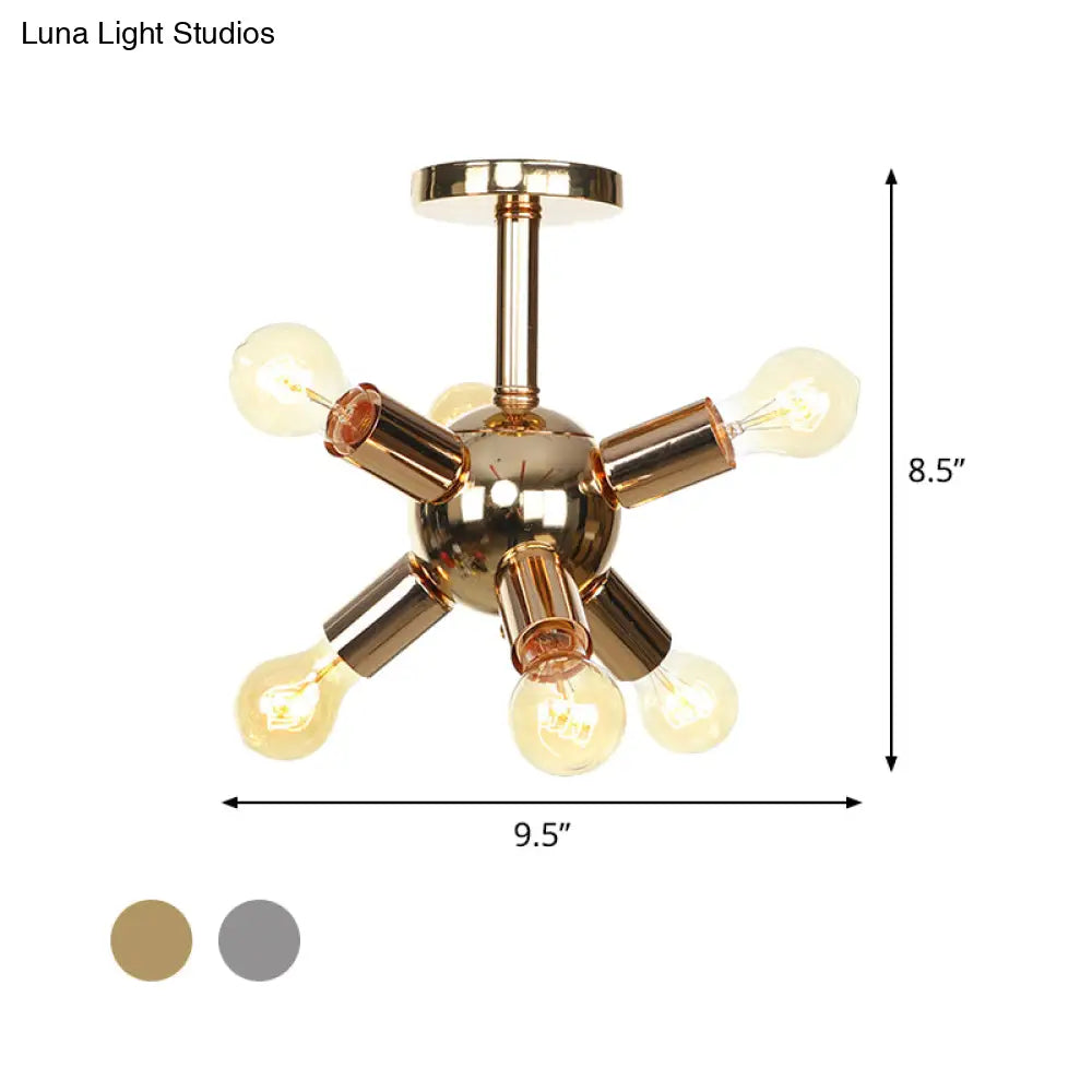 Vintage Semi-Flush Mount Ceiling Lamp With Chrome/Gold Sputnik Design Available In 6 9 Or 12 Lights