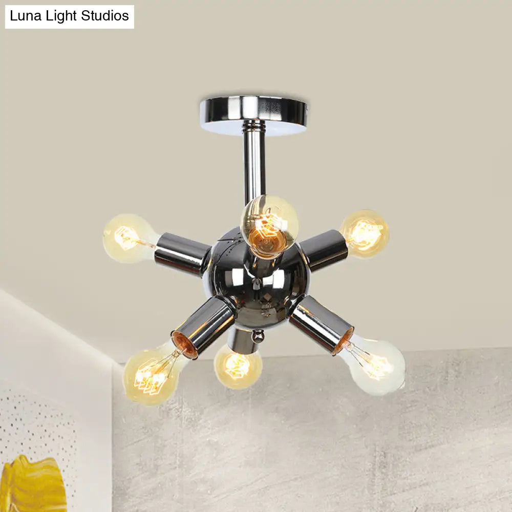 Vintage Semi-Flush Mount Ceiling Lamp With Chrome/Gold Sputnik Design Available In 6 9 Or 12 Lights