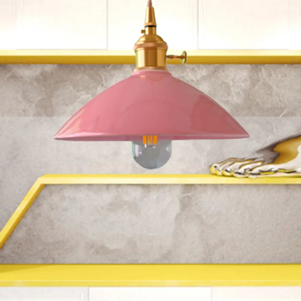 Vintage Single-Light Dome Shade Iron Pendant Light Fixture For Restaurant Ceiling - White/Pink/Blue