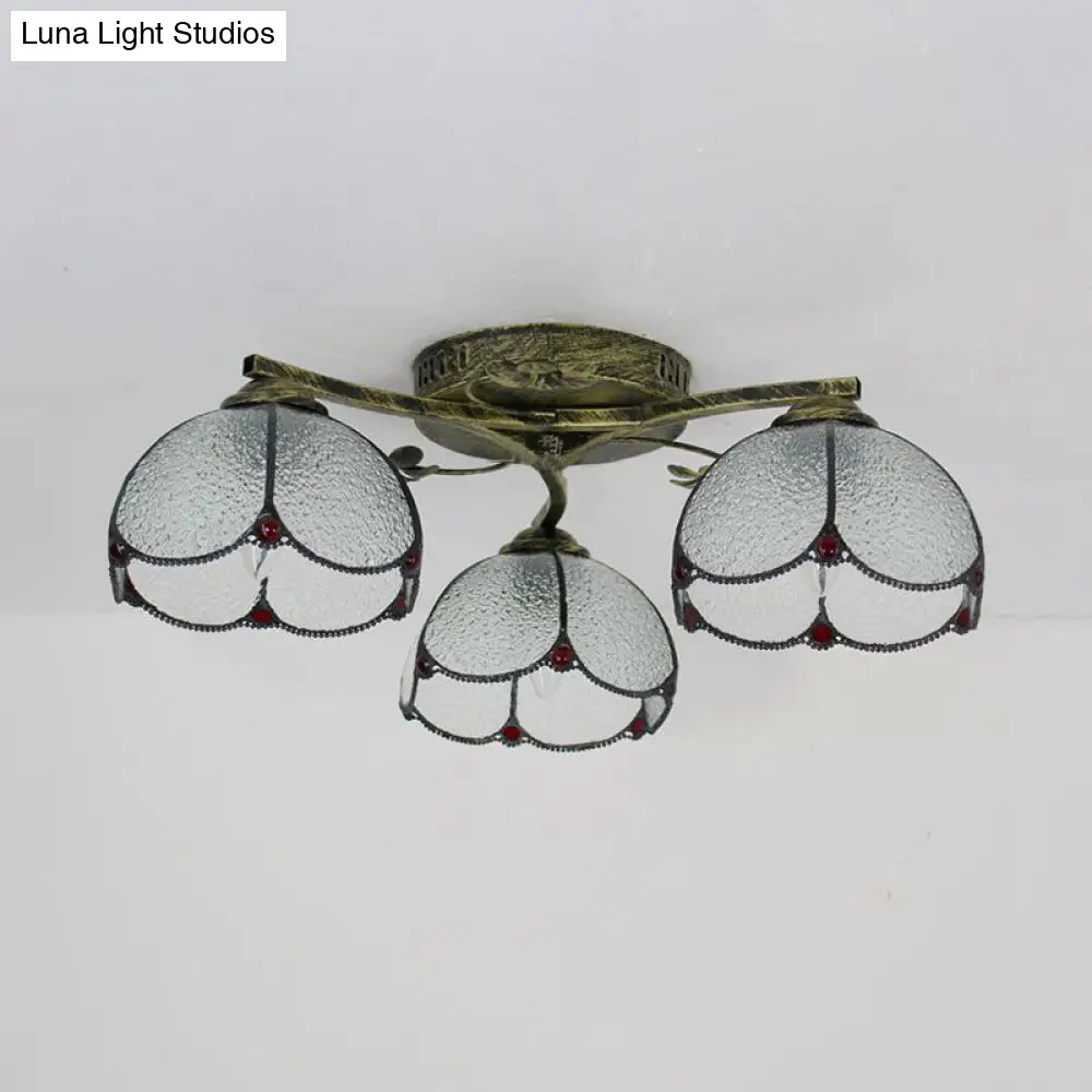 Vintage Stained Glass Ceiling Light - Conic Flushmount With Art Pattern 3 Lights