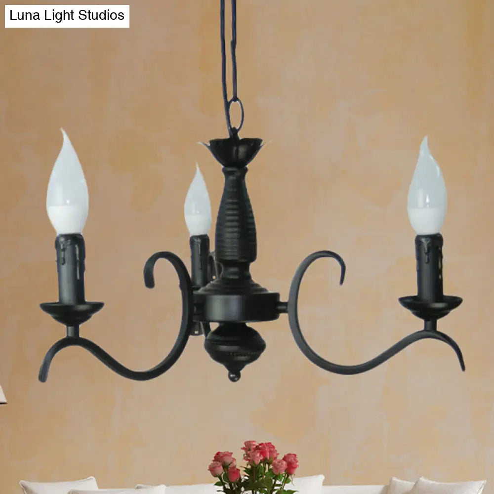 Vintage Style 3/5-Head Flameless Candle Chandelier - Black Metallic Hanging Lamp For Living Room