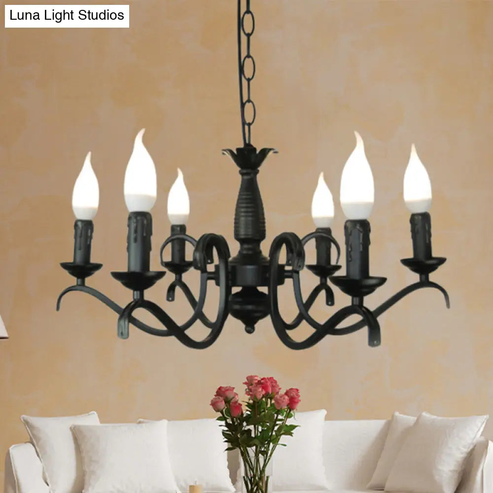 Vintage Style 3/5-Head Flameless Candle Chandelier - Black Metallic Hanging Lamp For Living Room