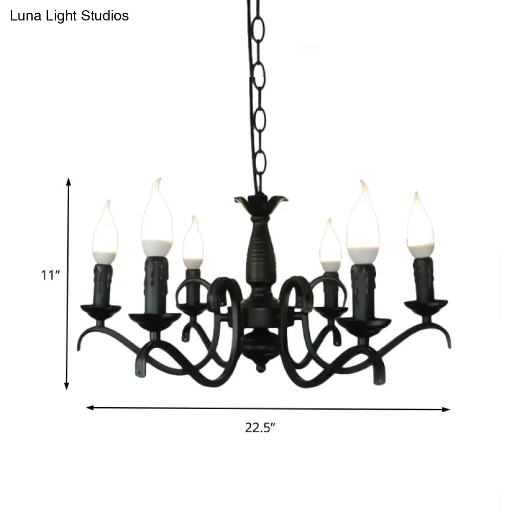 Vintage Style 3/5-Head Flameless Candle Chandelier - Black Metallic Hanging Lamp For Living Room