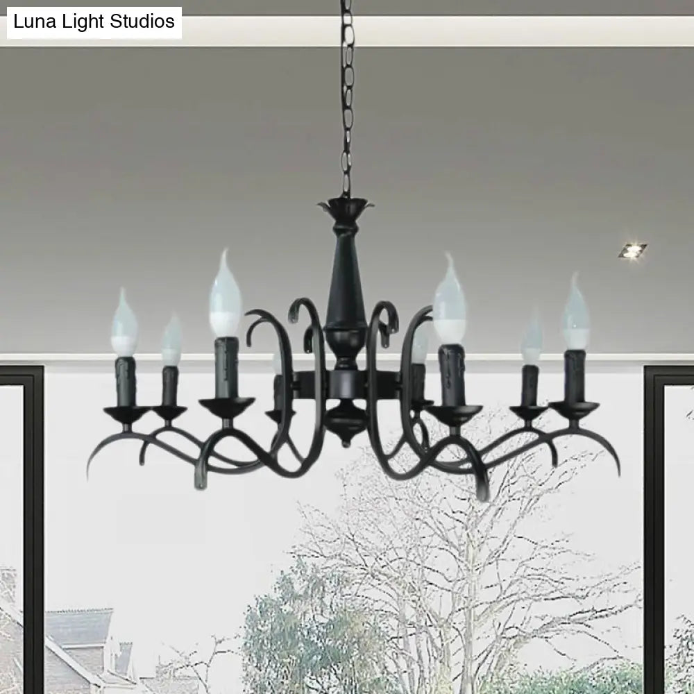 Vintage Style 3/5-Head Flameless Candle Chandelier - Black Metallic Hanging Lamp For Living Room
