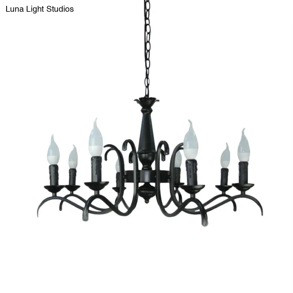 Vintage Style 3/5-Head Flameless Candle Chandelier - Black Metallic Hanging Lamp For Living Room