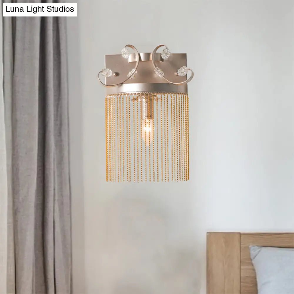 Vintage Style Aluminum Tassel Wall Light With Crystal Accent - 1 Bulb Gold Finish