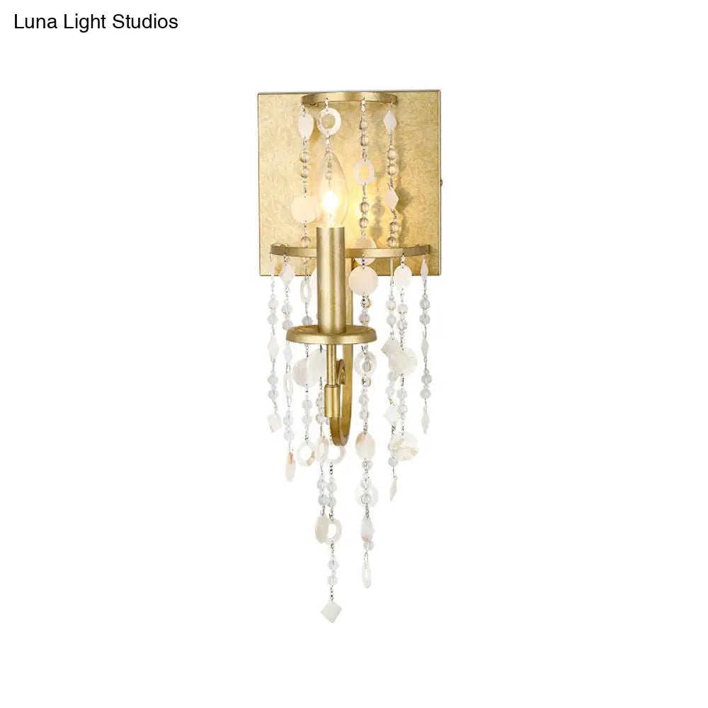 Vintage Style Brass Wall Sconce With Crystal Beaded Strand And Shell Deco - Exquisite Lighting