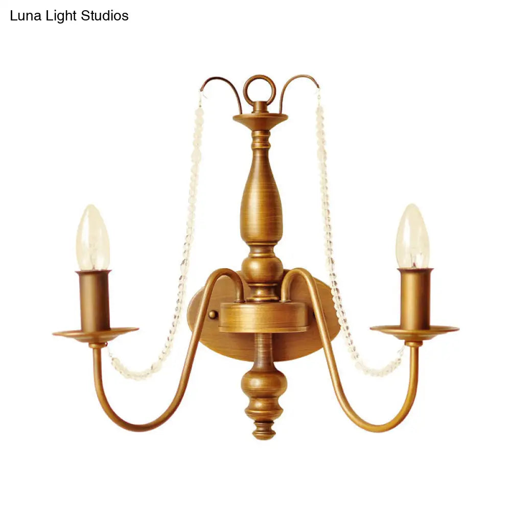 Vintage Style Brass Wall Sconce With Crystal Beads And 2 Bulbs
