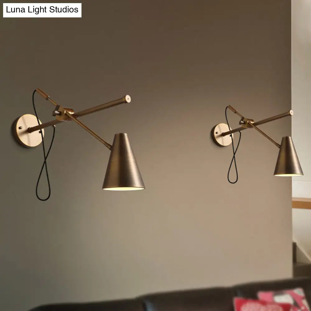 Vintage-Style Bronze Cone Wall Sconce Light - Adjustable Task Lighting For Living Room